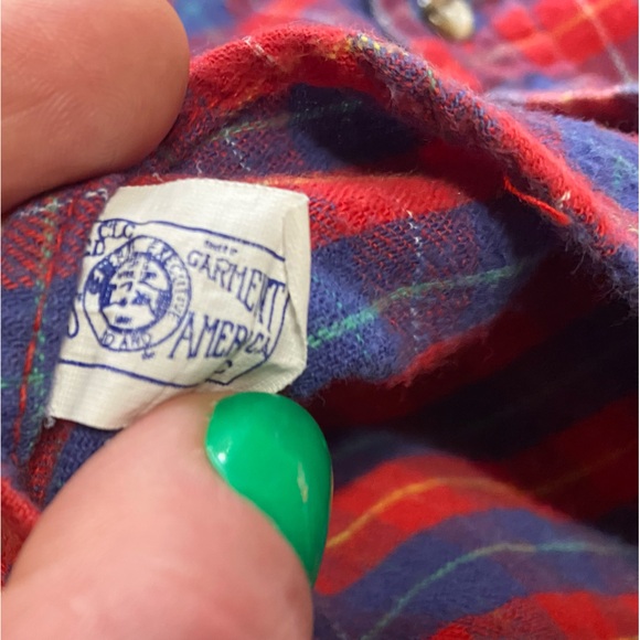 Vintage Osh Kosh Red Blue Plaid Flannel Button Down Shirt Winter Size 12 Month - Picture 8 of 8